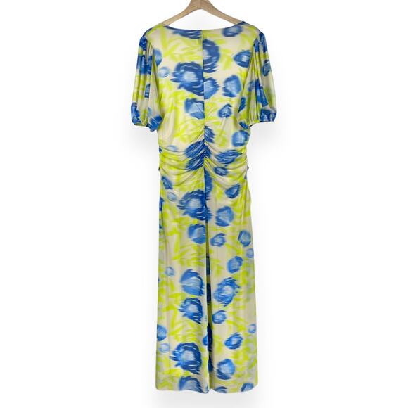 Ganni Printed Mesh Maxi Dress Strong Blue Green Floral Blue Square Neck 42 XL - Picture 4 of 16